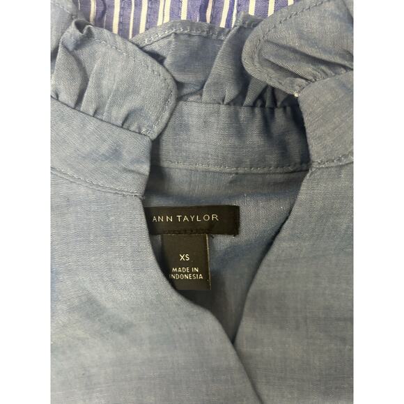 Ann Taylor Blouse Bundle -Striped Sleeveless & Blue Long Sleeve Preppy Chic XS - Picture 3 of 9